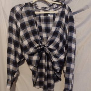Drapey-Sleeved Tie-Front Flannel